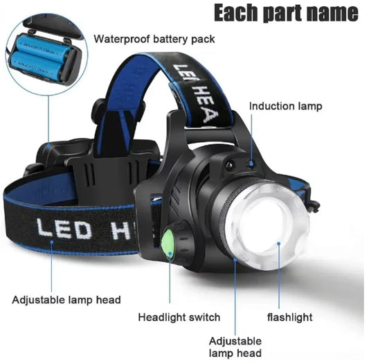 Waterproof Headlamp Rechargeable LED Headlight Head Torch USB Line Lamp in UK